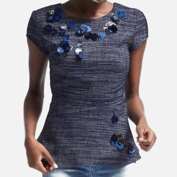 Banana Republic Tops - Banana Republic Peplum Top, Tweed, Navy, Embellished Detail, Size 0P